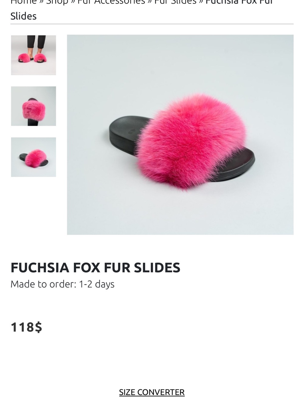 Fuchsia Fox Fur Slides